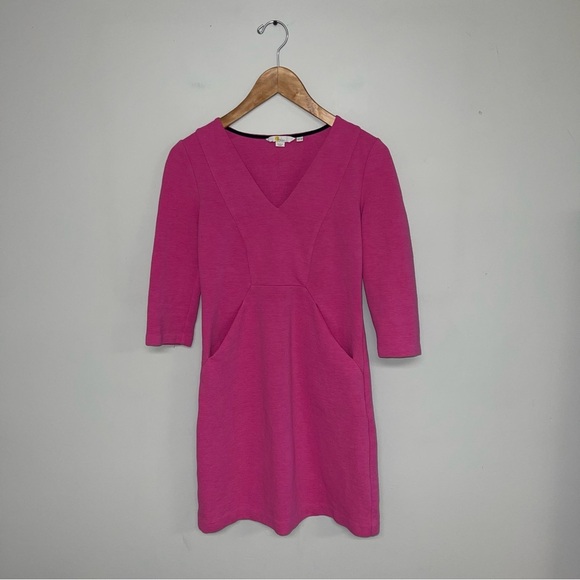 Boden Dress Women's Size 2 Petite Pink Shift 3/4 Sleeves V-Neck Bronte Ottoman - Picture 2 of 13